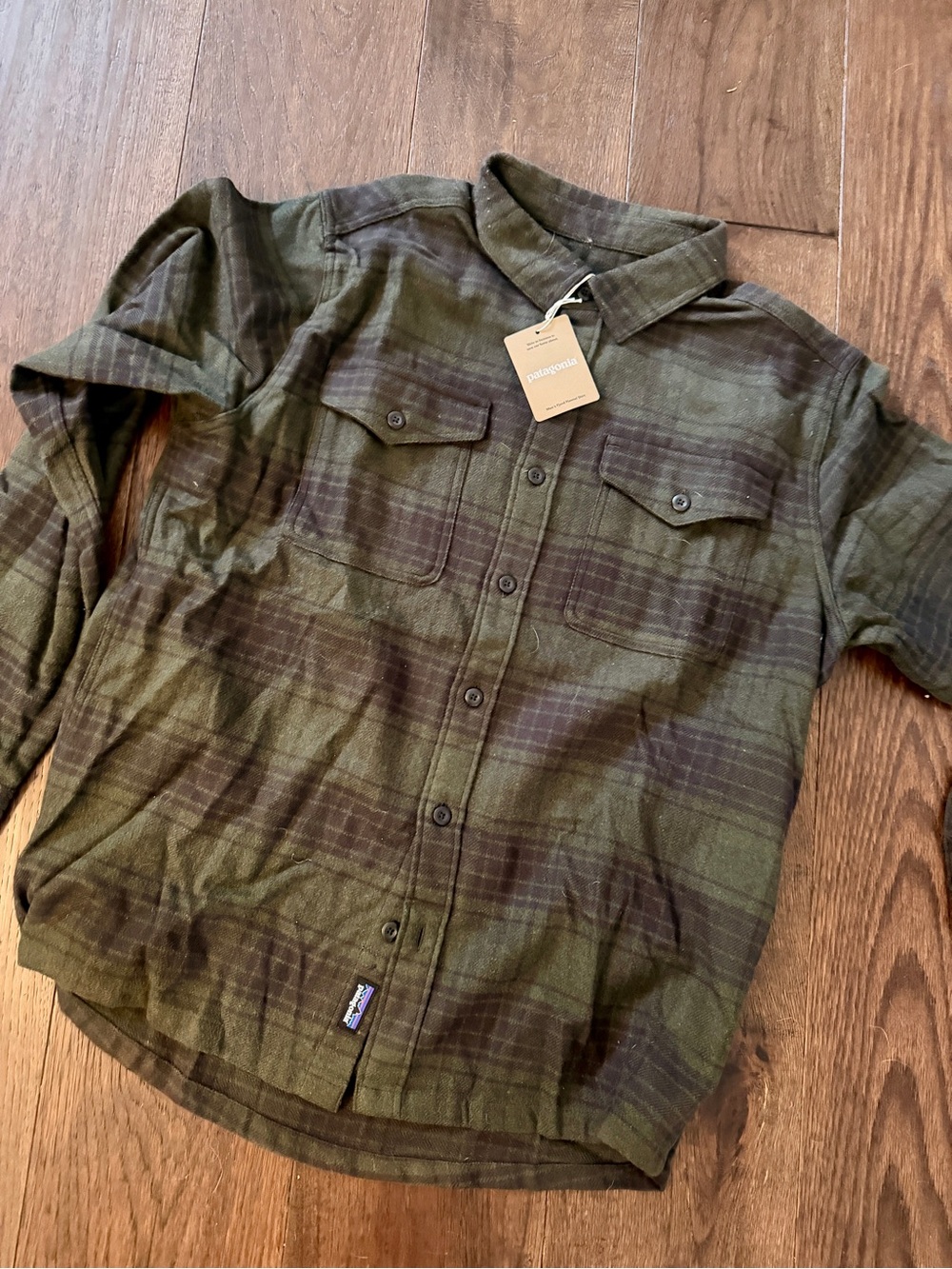 Patagonia Olive and Dark Green Plaid Long-Sleeve Button-Down